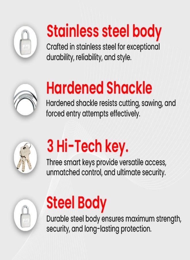 Link Hi-Tech 70MM Padlock|Stainless Steel Lock for Main Door, Office, Shop, Garage| Hardened Shackle, Silver Finish | Includes 3 Hi-Tech Keys | Rust-Resistant Security Lock | 15-Year Warranty - Image 5